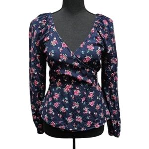 Old Navy Floral Wrap Around V-neck Ruffle Back Top 100% Rayon Size S